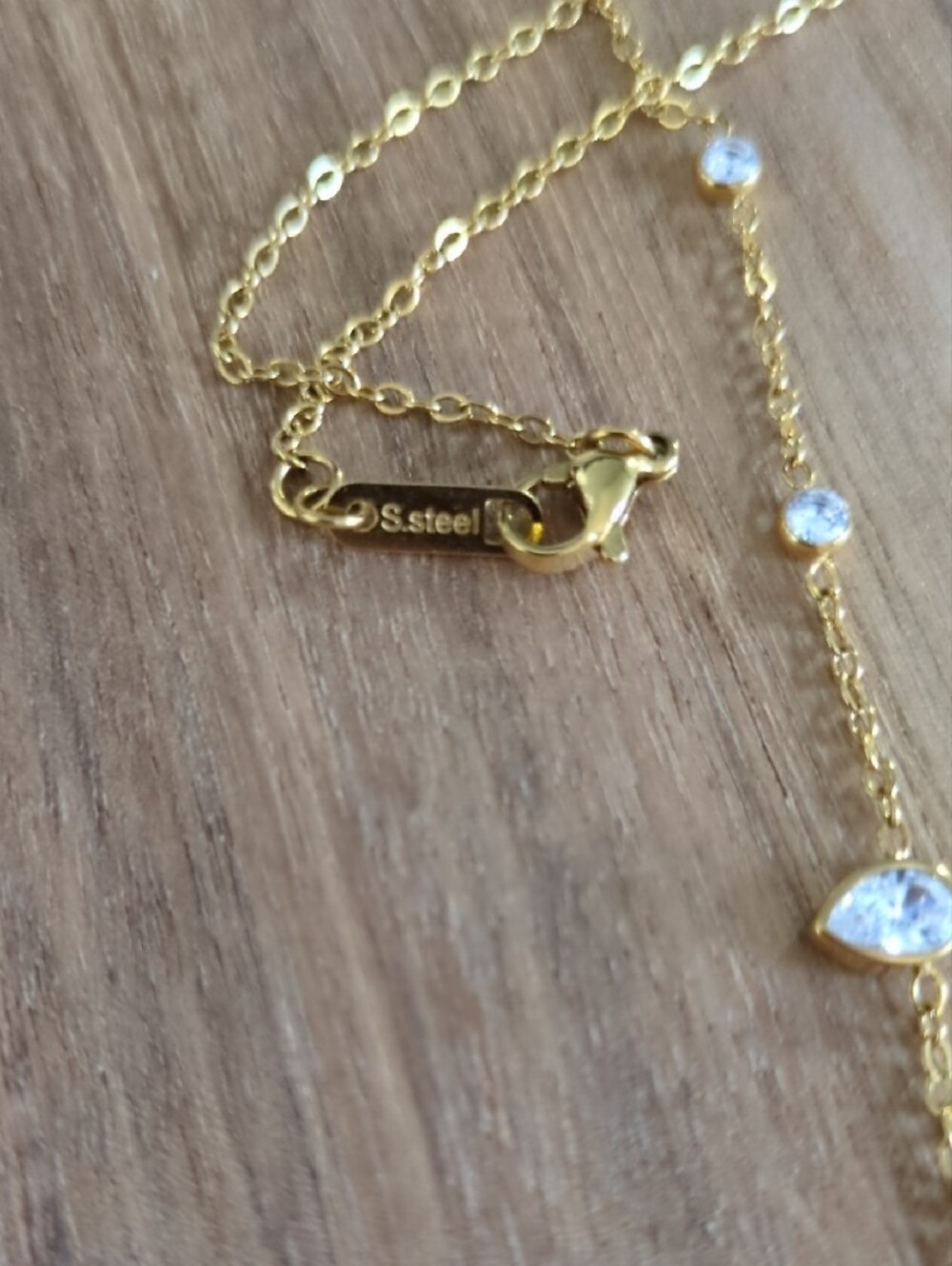Gold Teardrop CZ Station Necklace - Unbranded - Picture 4 of 5